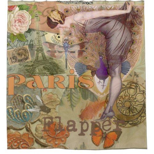 Paris Flapper Art Deco Peacock Vintage Shower Curtain