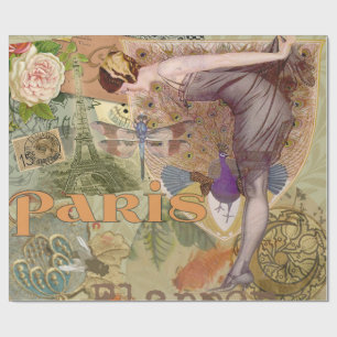 Paris Flapper Art Deco Peacock Vintage Wrapping Paper