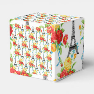 Paris Floral Eiffel Tower on White Favor Boxes