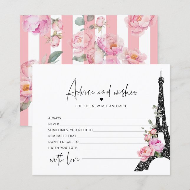 Paris floral pink advice and wishes bridal card (Front/Back)
