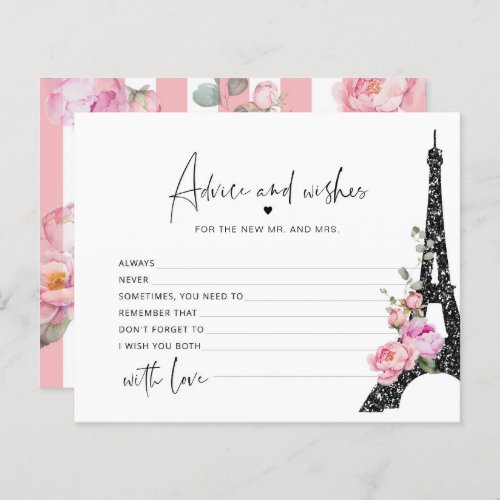Paris floral pink advice and wishes bridal card