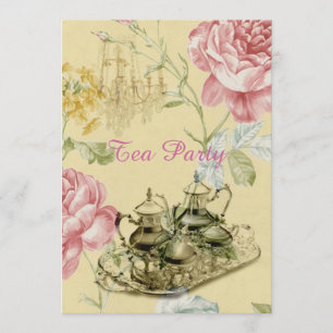 paris floral spring bridal shower tea party invitation