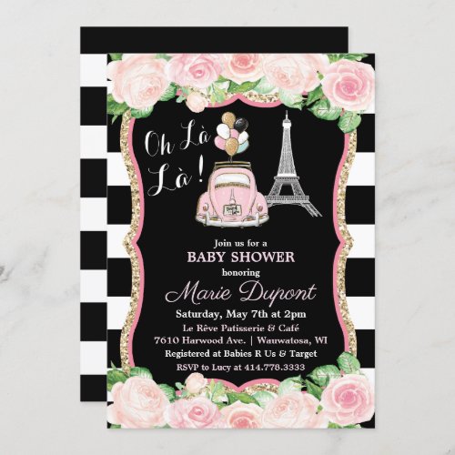 Paris Floral Travel Theme Baby Shower Invitation