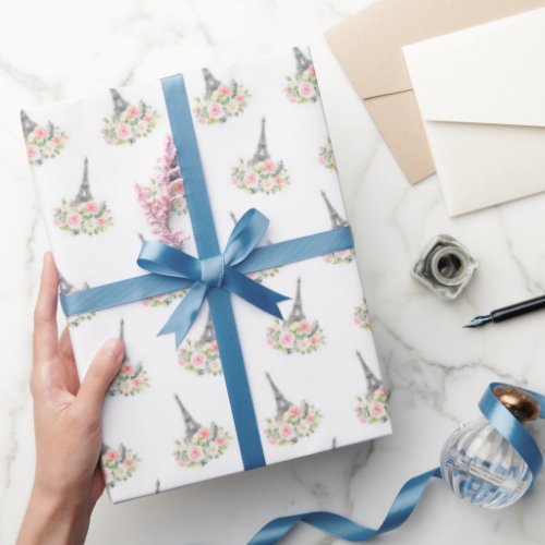 Paris Floral Wrapping Paper _ White