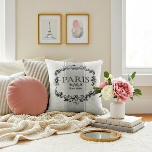 Paris flower market sign striped throw pillow