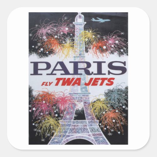 Paris Fly _ France _ Vintage Travel Square Sticker