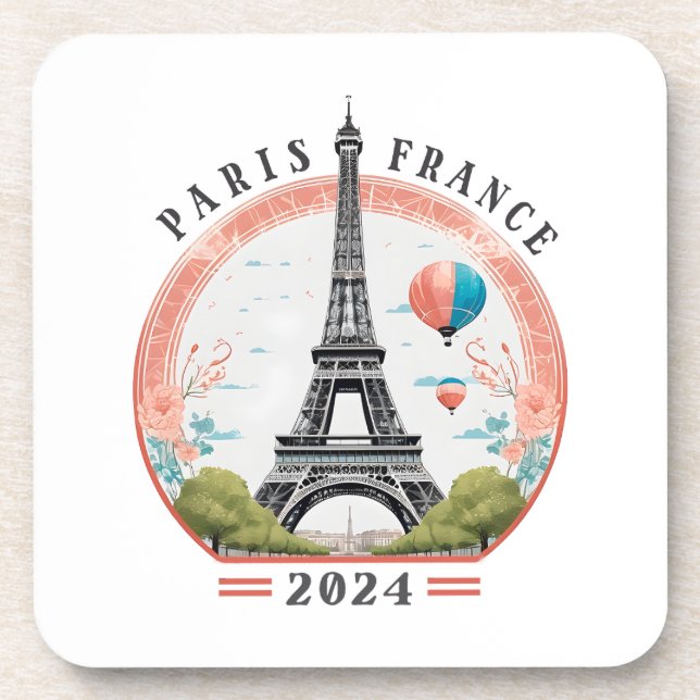 Paris France 2024 beverage coasters, Eiffel Tower Beverage Coaster (Front)