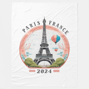 Paris France 2024 Fleece Blankets, Eiffel Tower