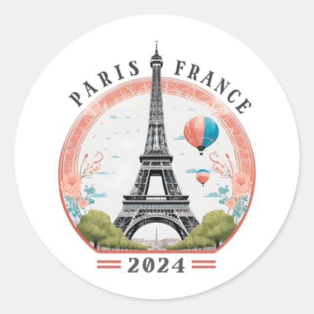 Paris France 2024 Fleece Blankets, Eiffel Tower Classic Round Sticker (Front)