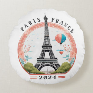 Paris France 2024 Fleece Blankets, Eiffel Tower Round Pillow