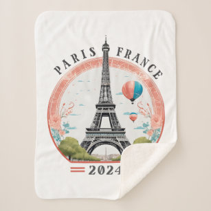 Paris France 2024 Fleece Blankets, Eiffel Tower Sherpa Blanket