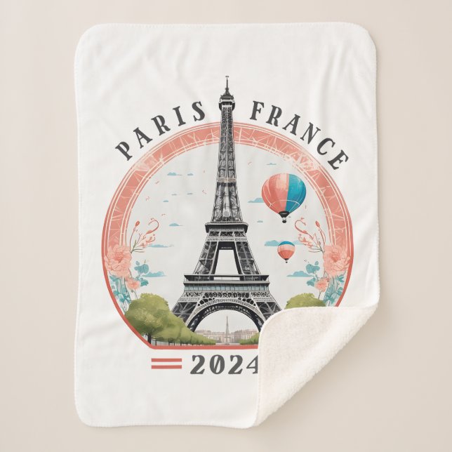 Paris France 2024 Fleece Blankets, Eiffel Tower Sherpa Blanket (Front)