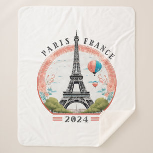 Paris France 2024 Fleece Blankets, Eiffel Tower Sherpa Blanket