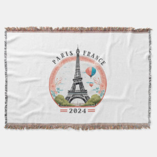 Paris France 2024 Fleece Blankets, Eiffel Tower Throw Blanket