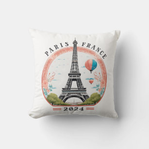 Paris France 2024 Fleece Blankets, Eiffel Tower Throw Pillow