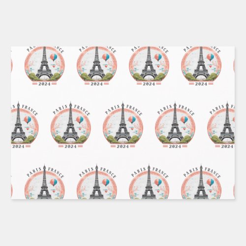 Paris France 2024 Fleece Blankets Eiffel Tower Wrapping Paper Sheets