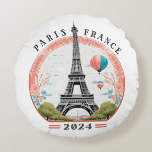 Paris France 2024 Lumbar Pillows, Eiffel Tower Round Pillow