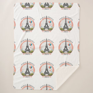 Paris France 2024 Sherpa Blankets, Eiffel Tower Sherpa Blanket