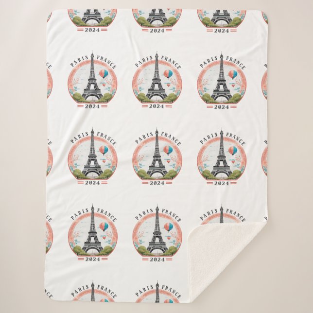 Paris France 2024 Sherpa Blankets, Eiffel Tower Sherpa Blanket (Front)