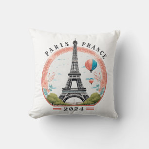 Paris France 2024 Throw Pillows, Eiffel Tower Throw Pillow
