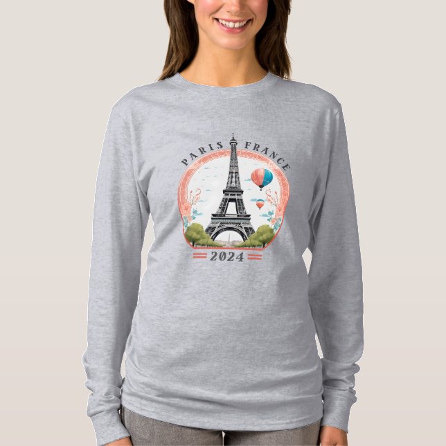 Paris France 2024 Women's Long Sleeve Shirt, Paris T-Shirt (Front)