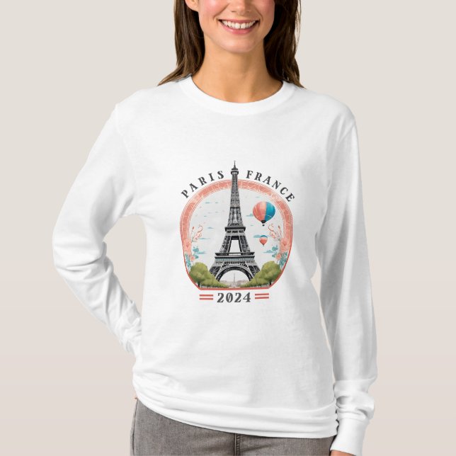 Paris France 2024 Women's Long Sleeve Shirt, Paris T-Shirt (Front)