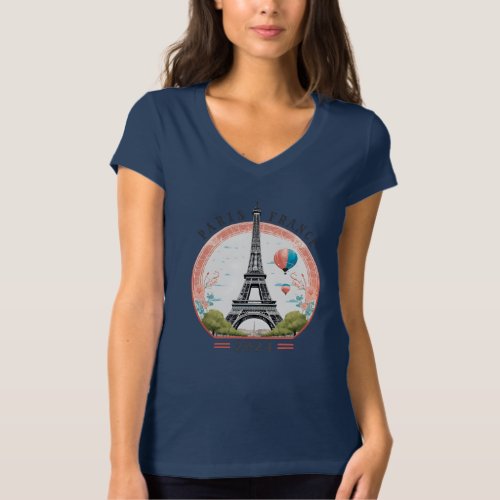 Paris France 2024 Womens V_Neck Tees Paris  T_Shirt