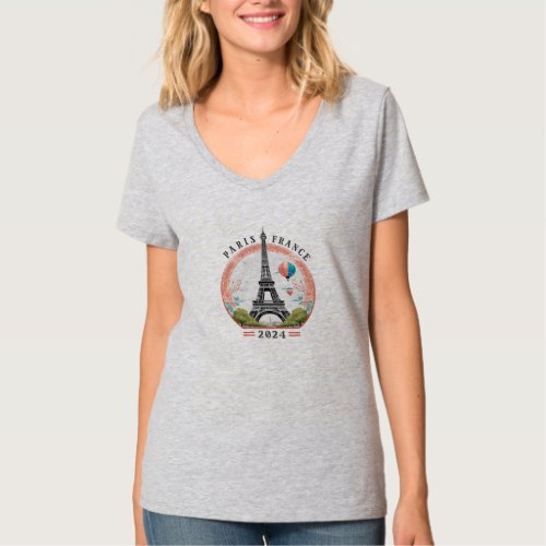 Paris France 2024 Womens V_Neck Tees Paris  T_Shirt