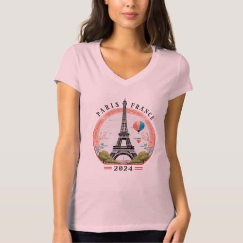 Paris France 2024 Womens V_Neck Tees Paris  T_Shirt