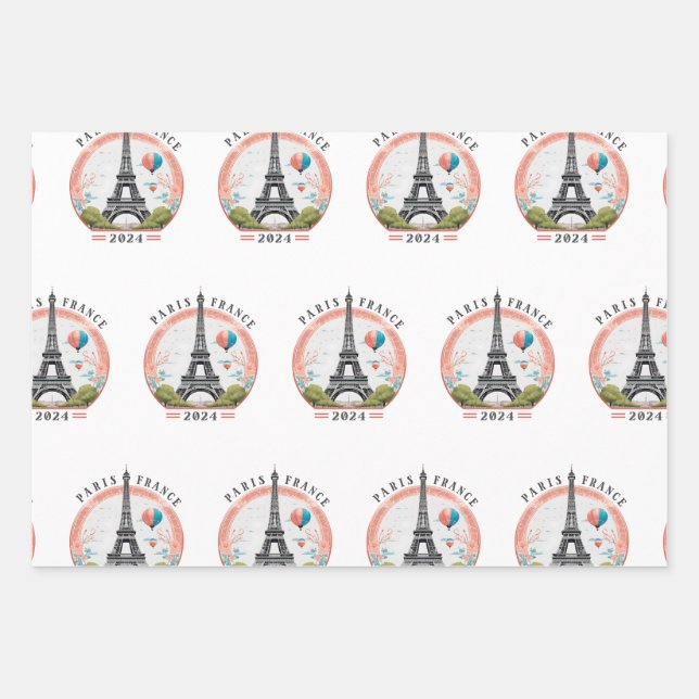 Paris France 2024 Wrapping Papers, Eiffel Tower Wrapping Paper Sheets (Front)