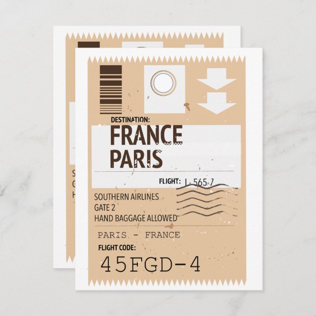 Paris france airplane ticket (Front/Back)