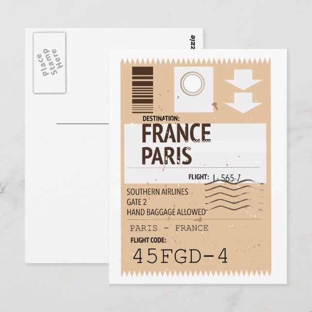 Paris france airplane ticket postcard (Front/Back)