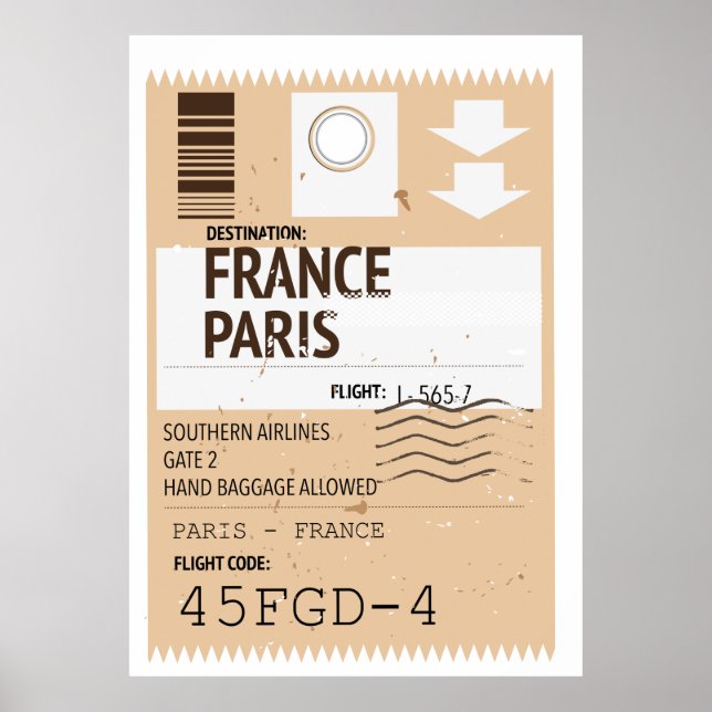Paris france airplane ticket poster (Front)