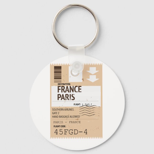 Paris france airplane ticket poster keychain (Front)