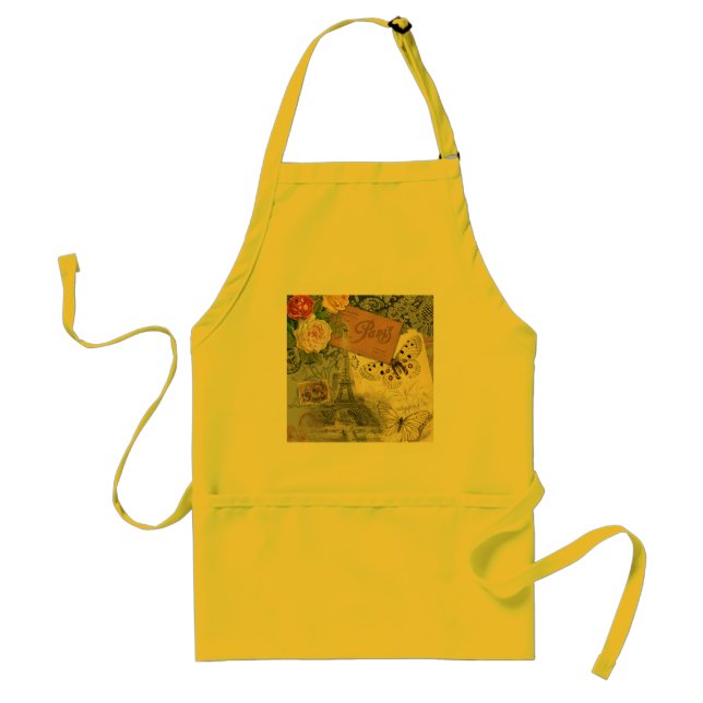 Paris France Antique Artwork Collage Eiffel French Adult Apron (Front)
