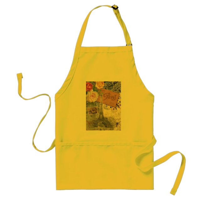 Paris France Antique Artwork Collage Eiffel French Adult Apron (Front)