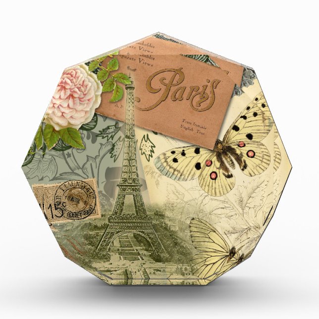 Paris France Antique Artwork Collage Eiffel French Award (Front)