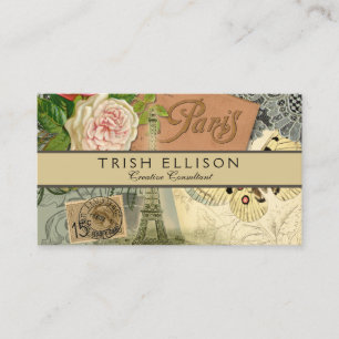 Paris France Antique Artwork Collage Eiffel French Business Card