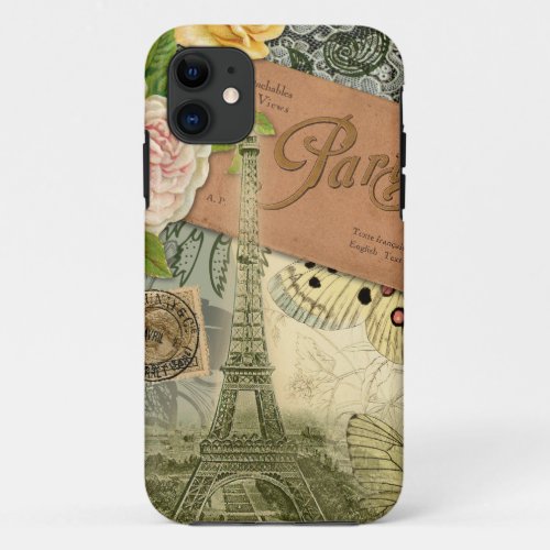 Paris France Antique Artwork Collage Eiffel French iPhone 11 Case
