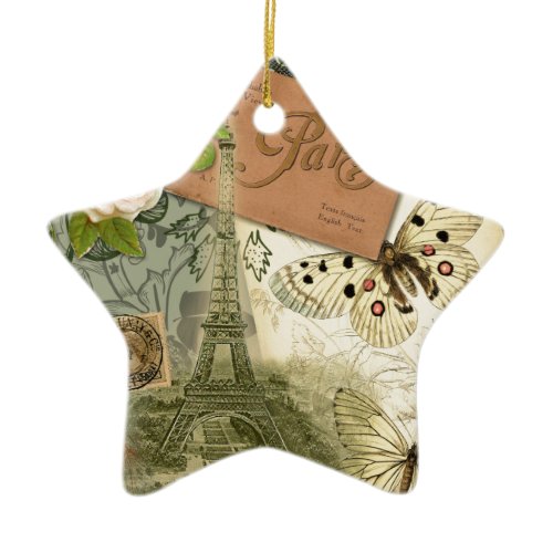 Paris France Antique Artwork Collage Eiffel French Ceramic Ornament