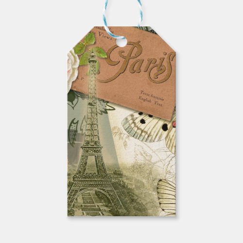 Paris France Antique Artwork Collage Eiffel French Gift Tags