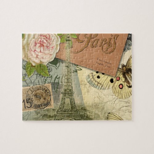 Paris France Antique Artwork Collage Eiffel French Jigsaw Puzzle