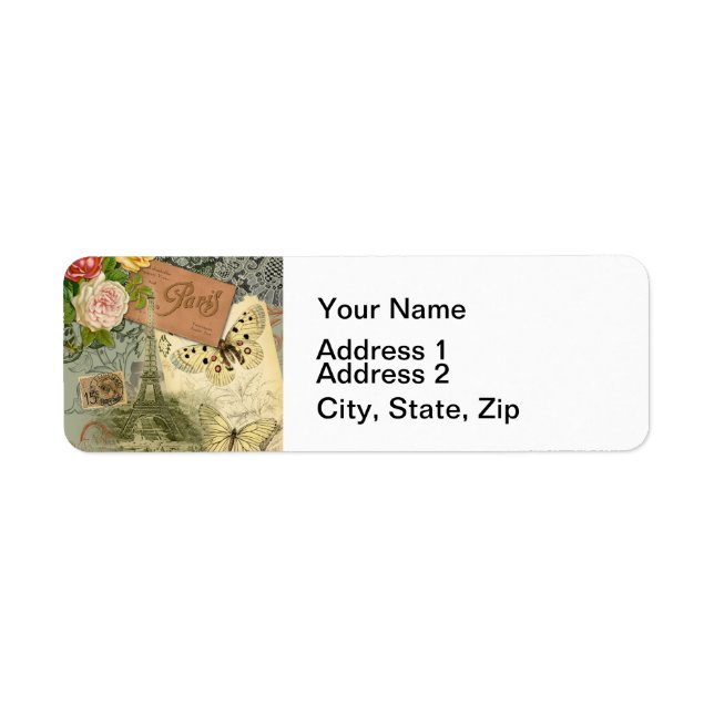 Paris France Antique Artwork Collage Eiffel French Label (Front)