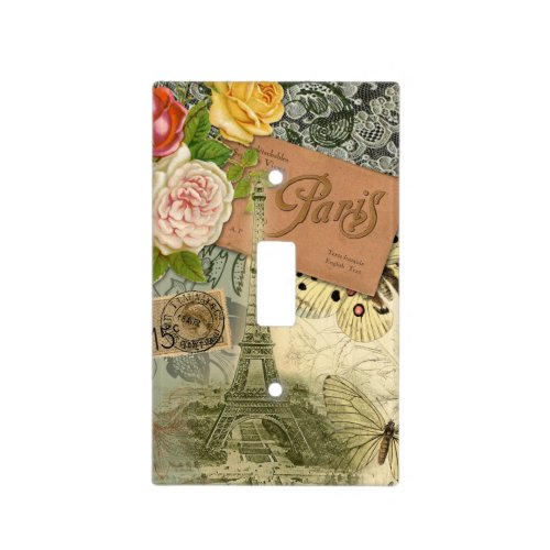 Paris France Antique Artwork Collage Eiffel French Light Switch Cover