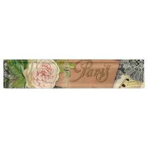Paris France Antique Artwork Collage Eiffel French Name Plate