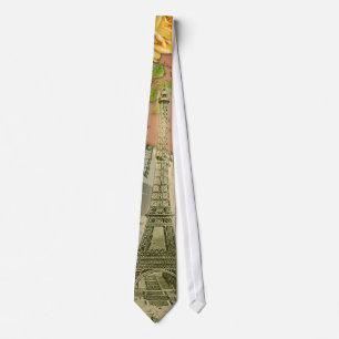 Paris France Antique Artwork Collage Eiffel French Neck Tie