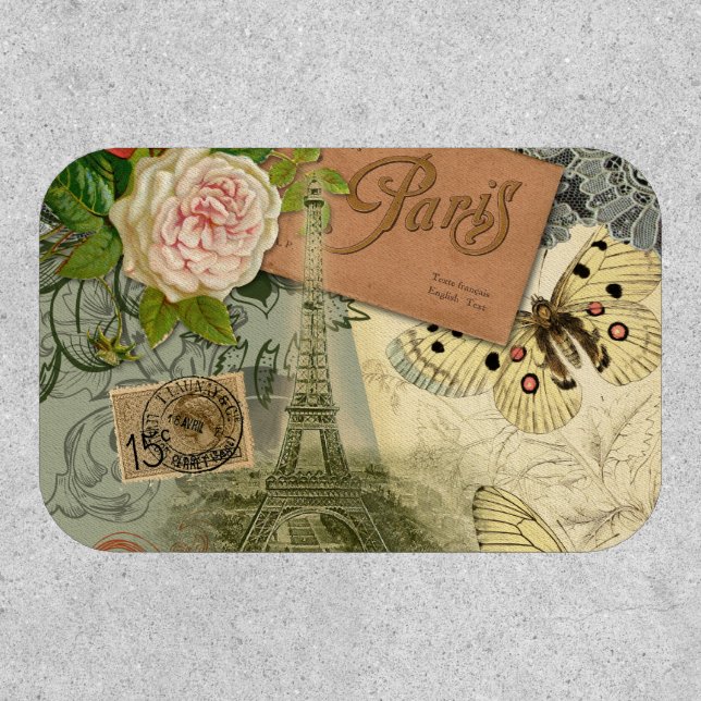 Paris France Antique Artwork Collage Eiffel French Patch (Front)