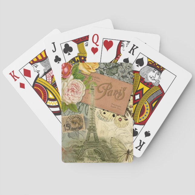 Paris France Antique Artwork Collage Eiffel French Poker Cards (Back)