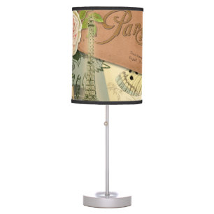 Paris France Antique Artwork Collage Eiffel French Table Lamp