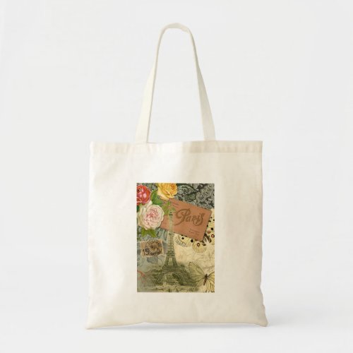 Paris France Antique Artwork Collage Eiffel French Tote Bag